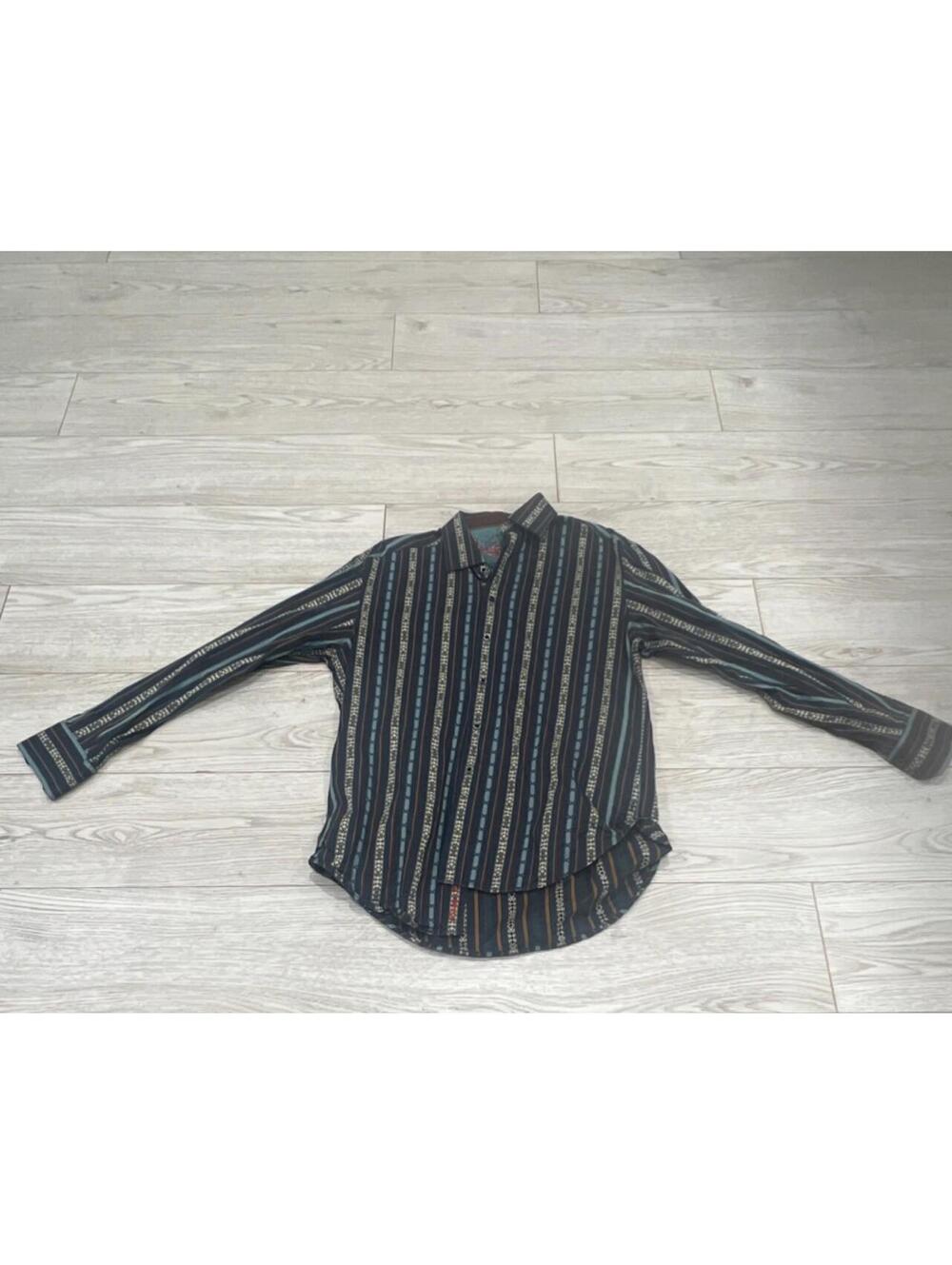 Robert Graham Men's Gray Blue & Brown Striped Cotton Casual Dress Shirt L $195